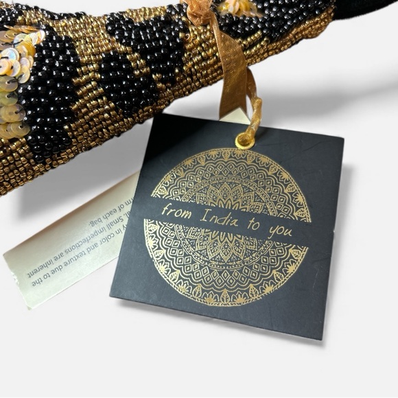 Leopard Print Beaded Handbag with Black Bow Handmade In India NWT - Picture 7 of 8